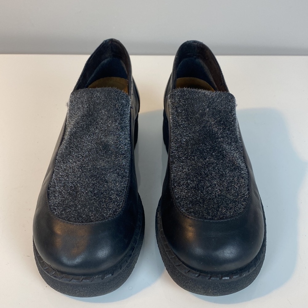 Naot Black Leather Mixed Media Chunky Loafer w/ Gray Fabric Detail Size EU 38.5 - Picture 5 of 16